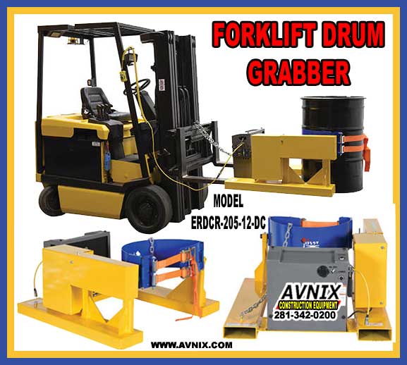 Forklift Drum Lifter Rotator Attachment For Sale Made In Usa Avnix Construction Equipment Sales 281 342 0200